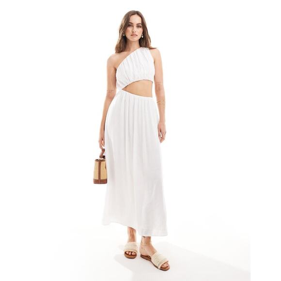 Abercrombie & Fitch Women's One-Shoulder Cut-Out Midi Dress in White Size Medium - Picture 1 of 8